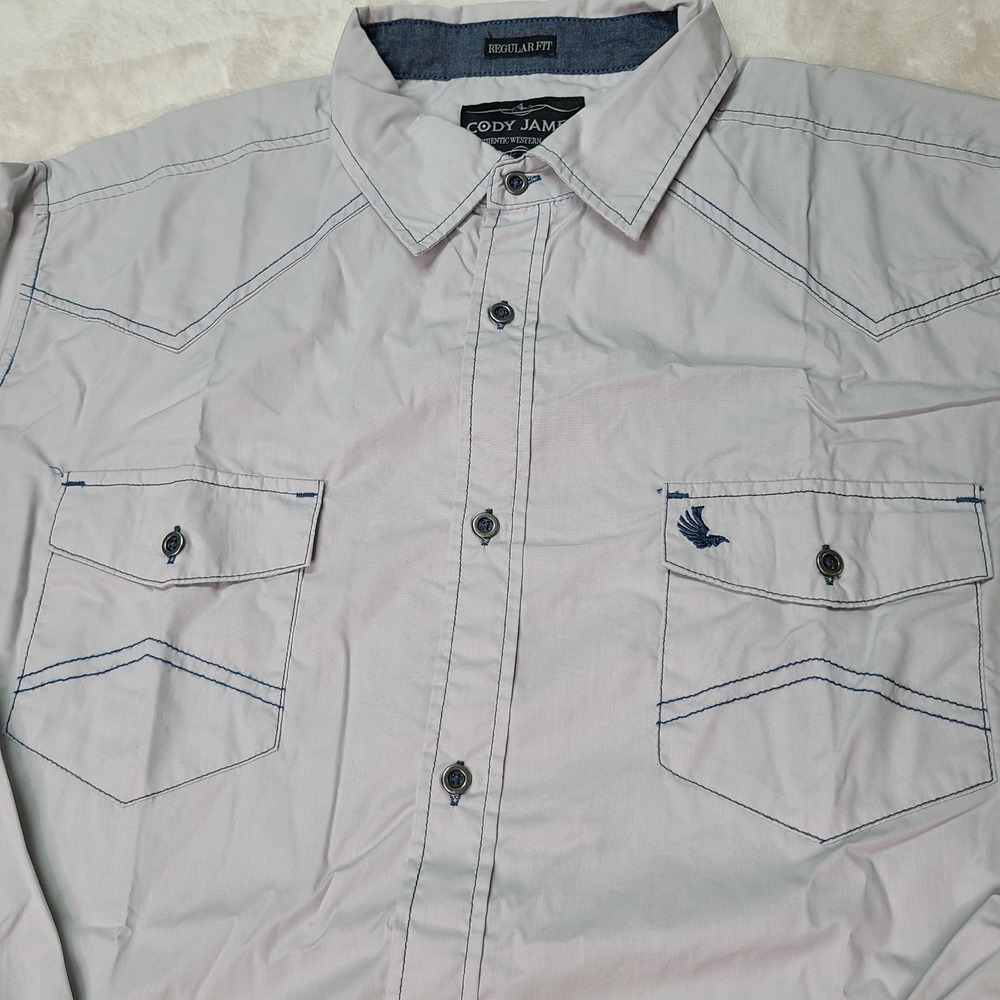 Cody James Western Regular Fit Shirt Men's XL Lt Gray Flip Cuff Bold Stitching